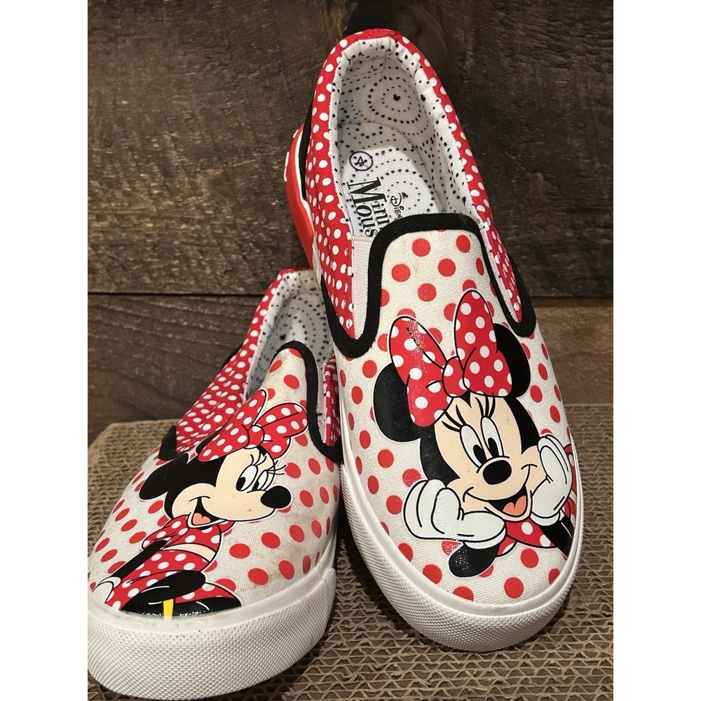 Minnie Mouse Disney Slip-On Shoes | Size 4 | Polka Dot Red White‎